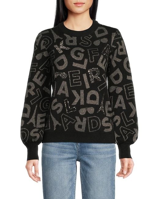Karl Lagerfeld Black Sequin-Embellished Logo Sweater