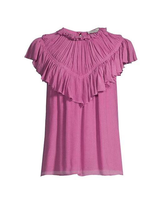 Rebecca Taylor Purple Crinkle Silk Blend Top