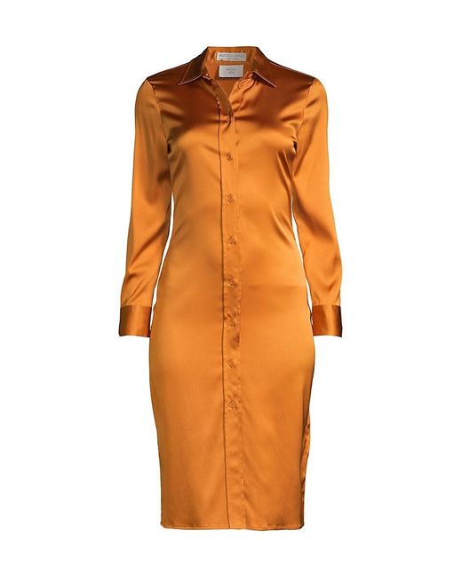 Bottega Veneta Orange Stretch-silk Shirt Midi Dress