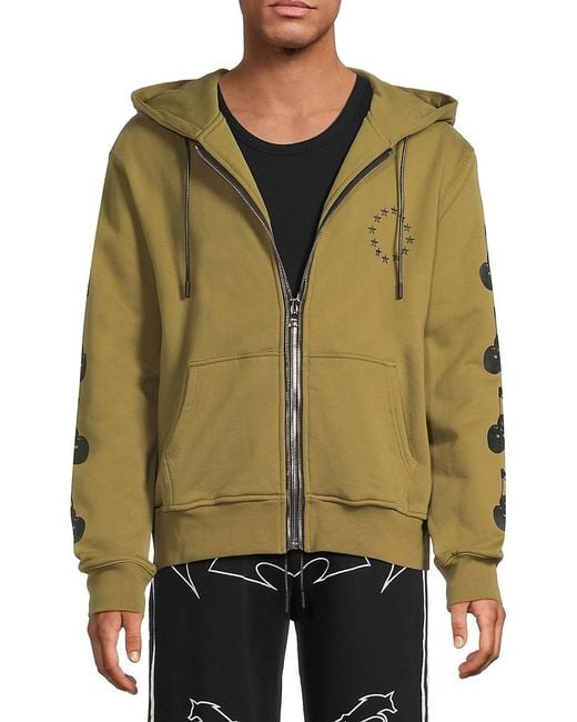 RTA Green Cotton Zip Hoodie for men