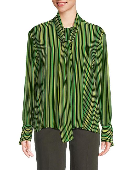 Akris Green Striped Zip Front Blouse