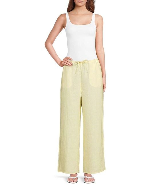 Saks Fifth Avenue Blue Gingham 100% Linen Drawstring Pants