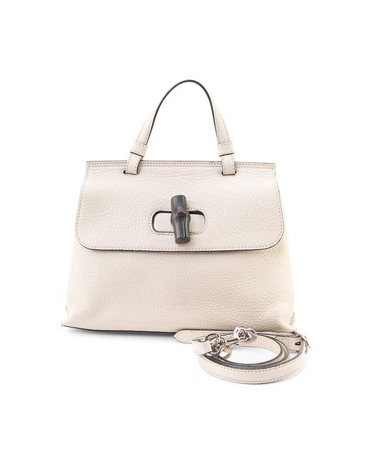 Gucci White Bamboo Daily Pebbled Leather Satchel