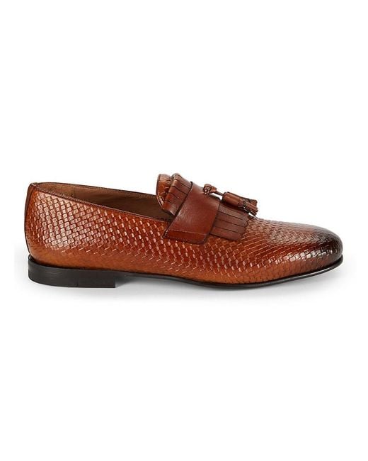 Mezlan Brown Basket Weave Leather Tassel Loafers for men