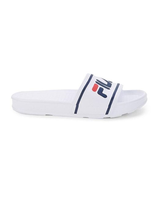 Fila Logo Slides in White | Lyst