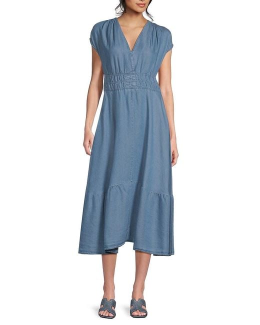 Joe's Jeans Blue Chambray Empire Midi-Dress