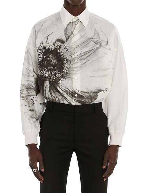 Alexander McQueen Gray Floral Print Button-down Shirt for men