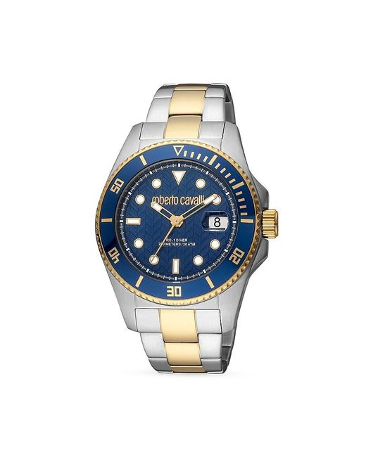 Roberto Cavalli Blue 44mm Two Tone Stainless Steel Bracelet Watch for men