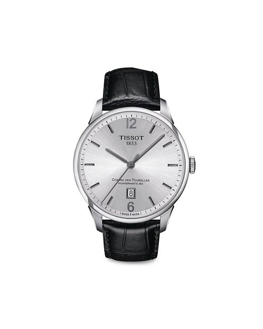 Tissot Gray Chemin Des Tourelles Powermatic 80 42mm Stainless Steel & Leather Automatic Strap Watch for men