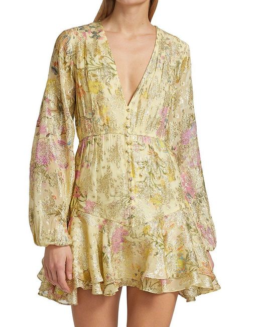 Hemant & Nandita Yellow Pria Metallic Floral Minidress