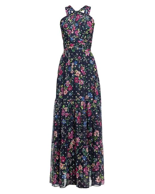 Shoshanna Blue Nelle Floral Tiered Maxi Dress