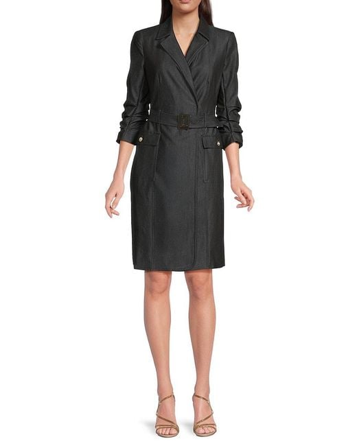 Karl Lagerfeld Women's Black Belted Notch-Collar Sheath Dress - Main Image