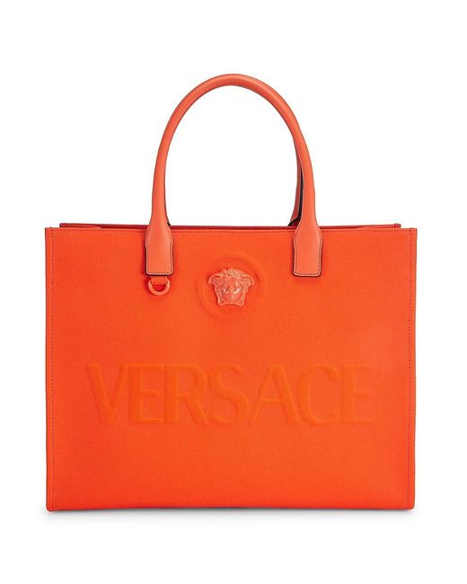 Versace Orange Logo Canvas Tote