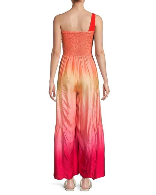 Surf Gypsy Red Sunset Dip Dye Satin Jumpsuit