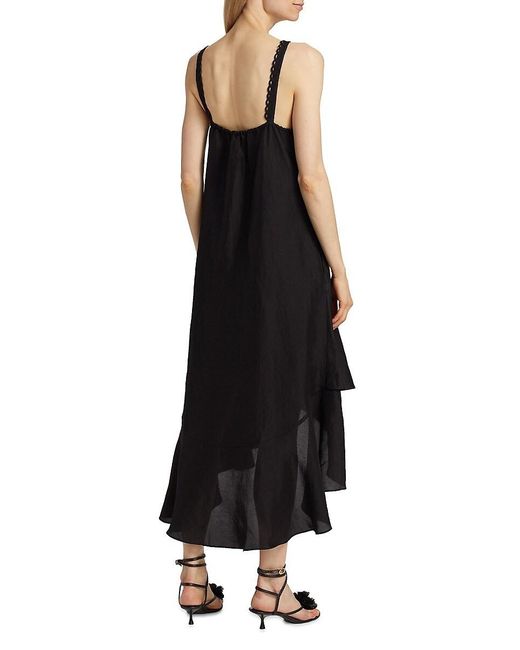 Kobi Halperin Black Aubrey Linen-blend High-low Midi-dress