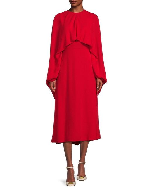 Valentino Red Silk Batwing Sleeve Midi Dress