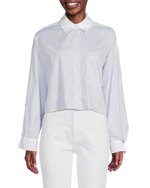 Twp White Soon To Be Striped Cropped Shirt