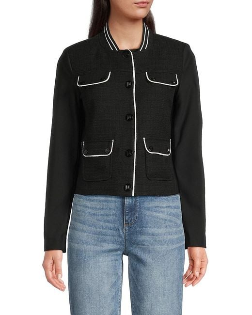 Karl Lagerfeld Black Mixed Media Tweed Jacket