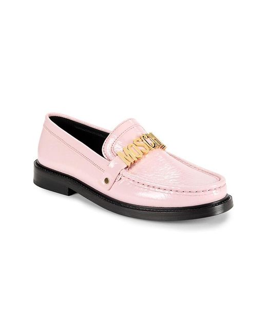 Moschino Pink Logo Patent Leather Penny Loafers
