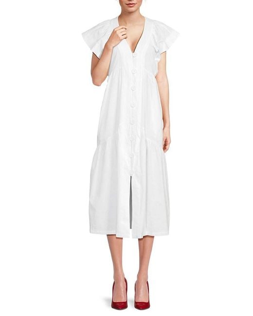 AREA STARS White Bea Button Down Midi-dress