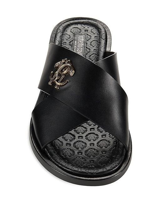 Roberto Cavalli Crisscross Leather Sandals in Black for Men