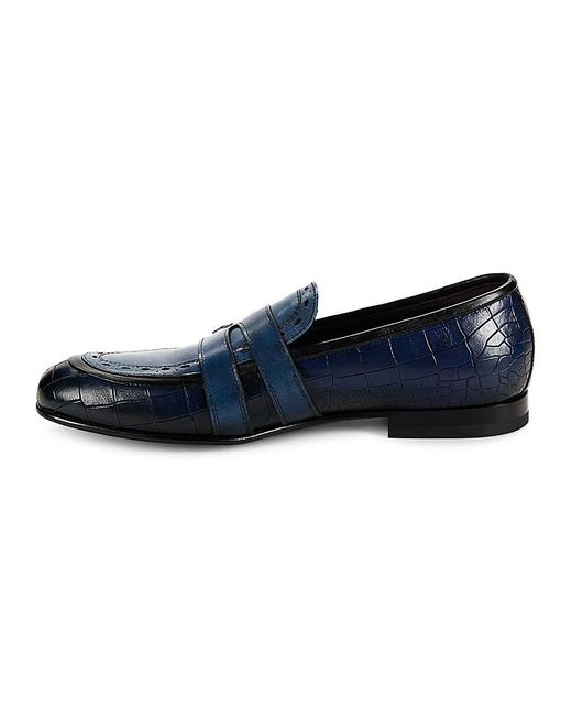 Jo Ghost Blue Croc Embossed Leather Buckle Loafers for men