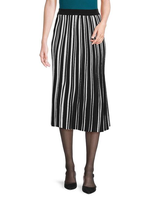 Karl Lagerfeld Black Striped Pleated Midi Skirt