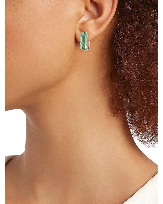 Effy Blue 14K, & 0.16 Tcw Diamond Halo Huggie Earrings