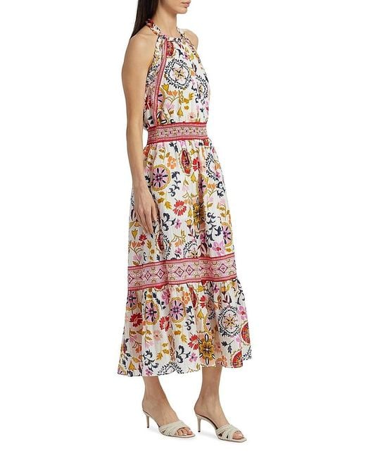 Ramy Brook White Delia Floral Cotton-Blend Halterneck Midi-Dress