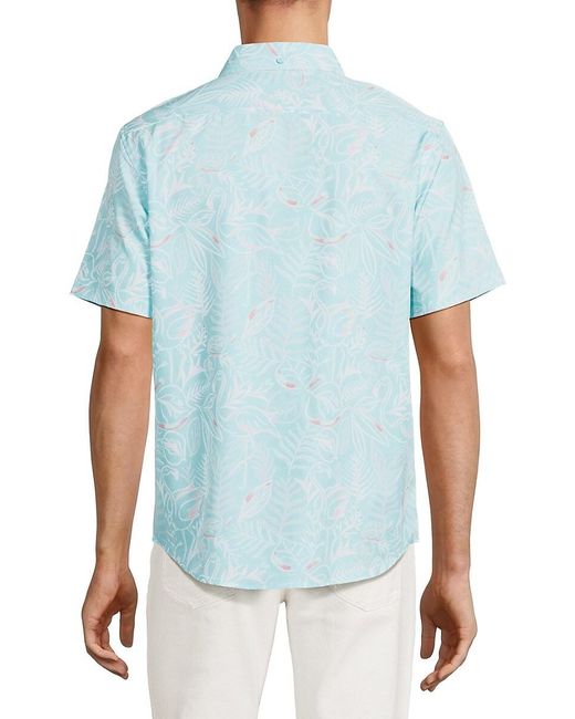 Vintage Summer Blue Tropical Print Short Sleeve Shirt for men