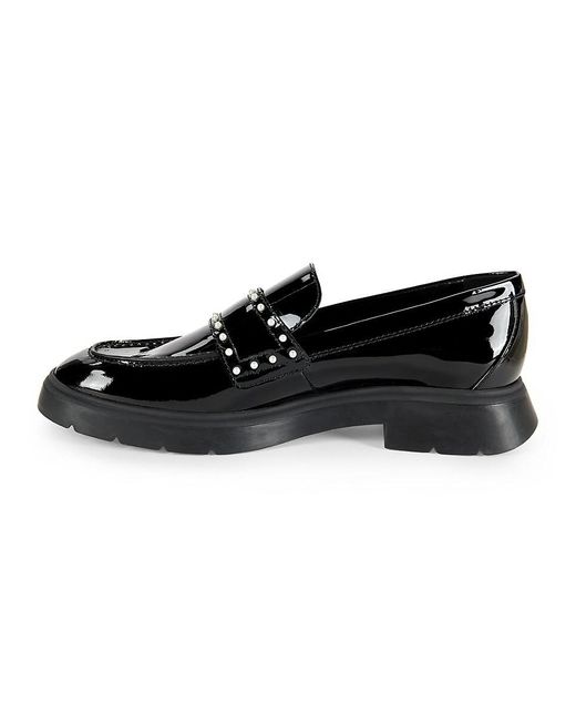 Stuart Weitzman Black Darcy Simulated Pearl Leather Penny Loafers