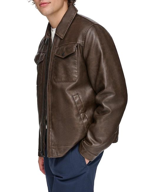Tommy Hilfiger Men's Faux-Fur-Trim Faux-Leather Bomber Jacket - Macy's