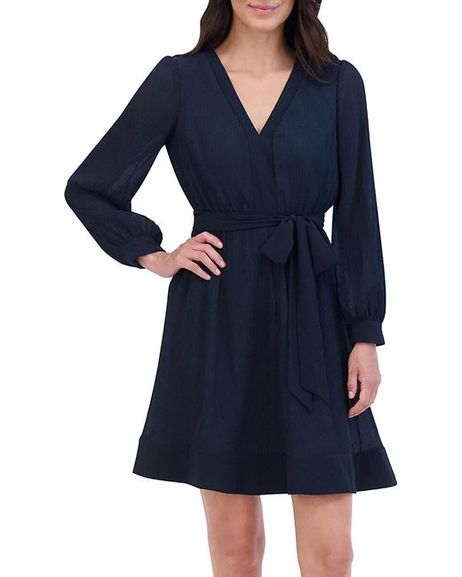 Eliza J Blue V-Neck Balloon-Sleeve Fit & Flare Dress