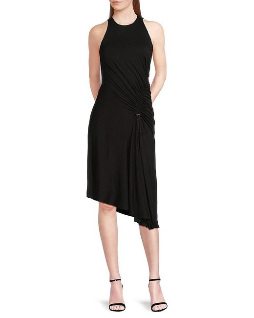 DKNY Black Ruched Asymmetric Midi-Dress
