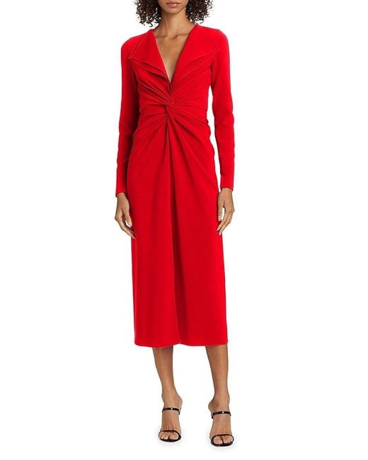 Prabal Gurung Red Twist-front V-neck Midi-dress