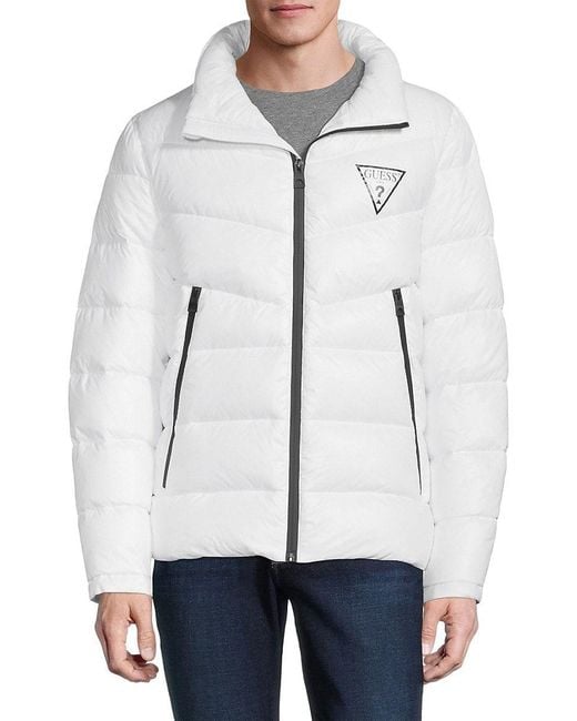 Guess Logo Puffer Jacket in White for Men | Lyst