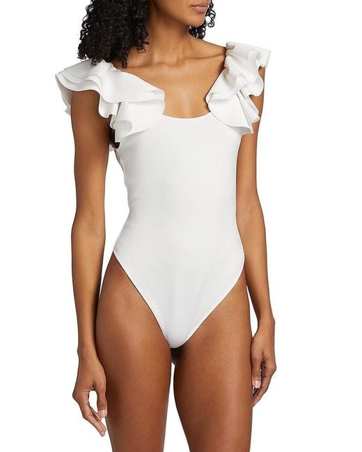 Alice + Olivia Blue Tawny Ruffle Bodysuit