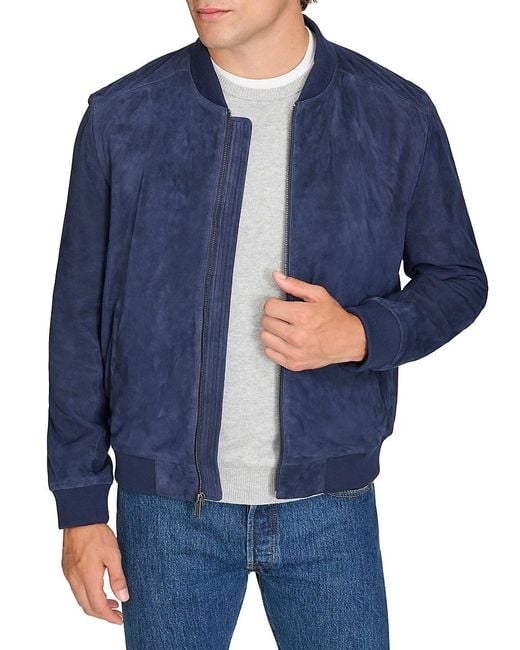 Cole Haan Blue Suede Bomber Jacket for men