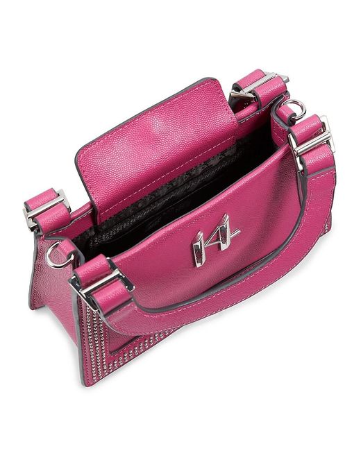 Karl Lagerfeld Pink Forine Embellished Logo Leather Shoulder Bag
