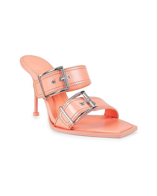 Alexander McQueen Pink 100Mm Buckled Leather Sandal Mules
