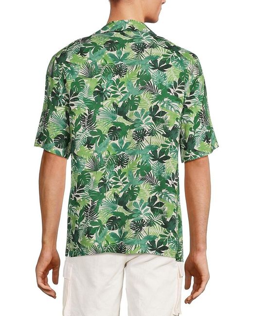 Onia Green Leaf Print Camp Shirt for men