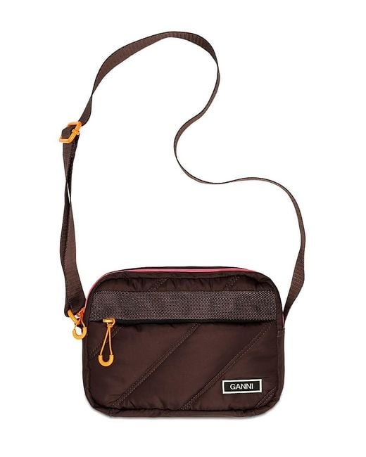 Ganni Small Tech Quilted Festival Crossbody Bag in Brown | Lyst UK