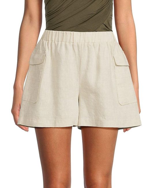 Saks Fifth Avenue White Flat Front 100% Linen Shorts