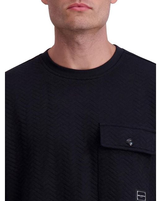 Karl Lagerfeld Blue Chevron Textured Sweatshirt for men