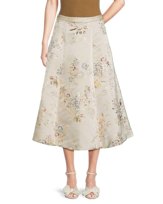 Adam Lippes Natural Eloise Floral Silk Blend Midi Skirt