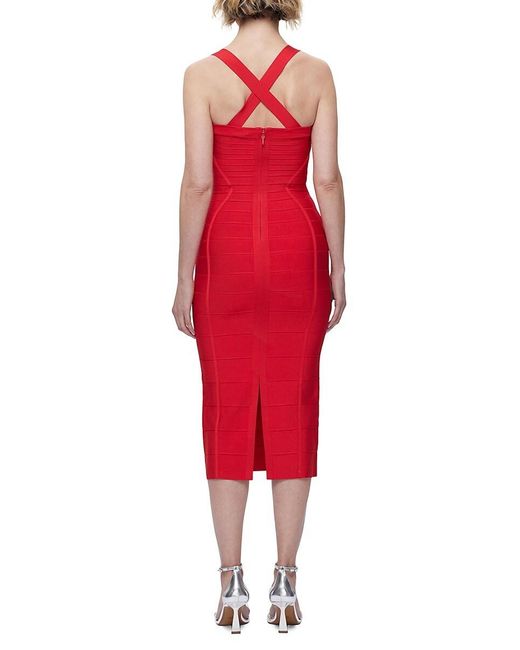 Hervé Léger Cross Back Bandage Midi Dress in Red Lyst