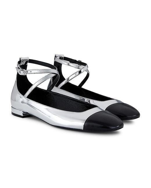Stuart Weitzman White Eden Leather Ankle-Wrap Flats
