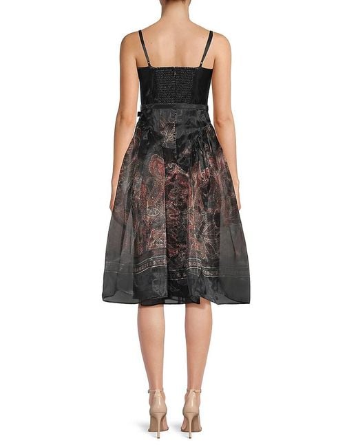 BCBGMAXAZRIA Black Printed Belted Midi-Dress