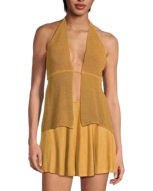 WeWoreWhat Yellow Crochet Halter Bikini Top