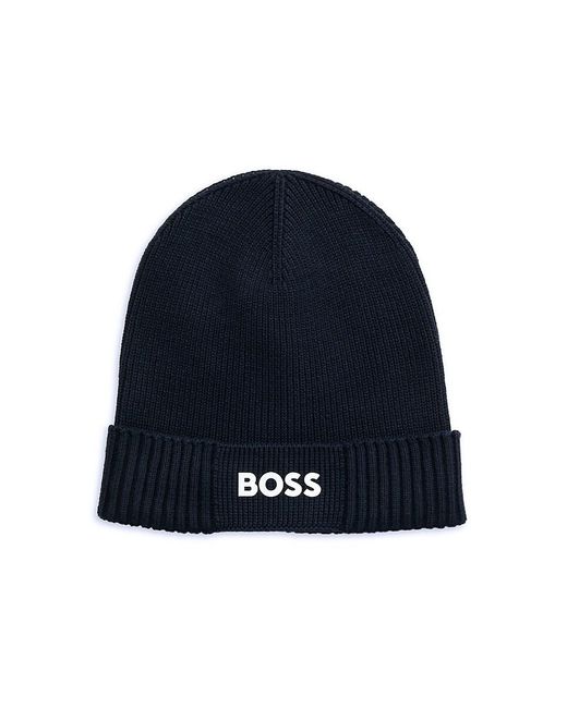 Boss Blue Asic Logo Virgin Wool Blend Beanie for men